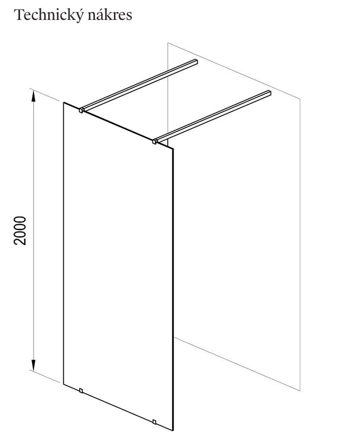 Sprchový kout Walk-In model Free-technicky-nakres